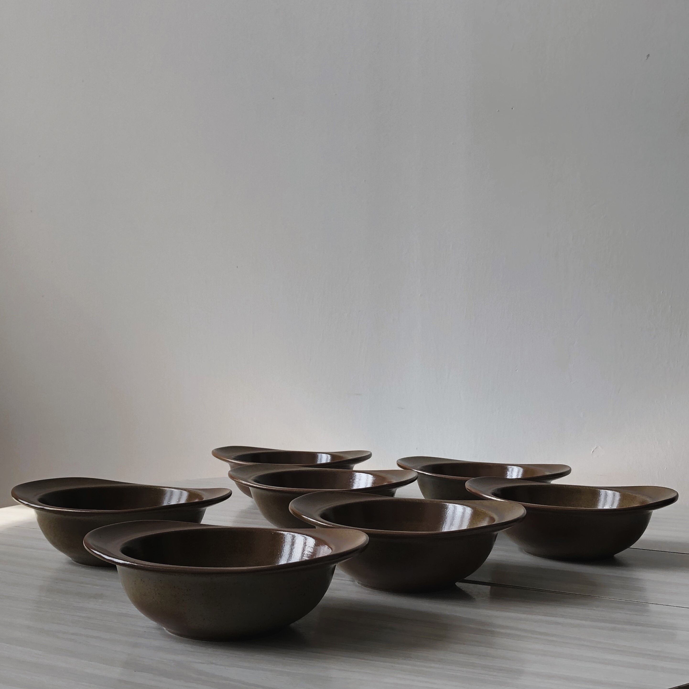 Set of 7 bowls with ears in spotted ceramic - TBE pyrite stoneware.