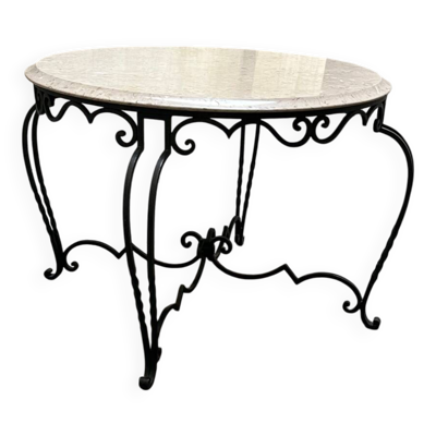 Table guéridon art déco en marbre et métal 1940 vintage