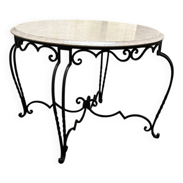 Table guéridon art déco en marbre et métal 1940 vintage