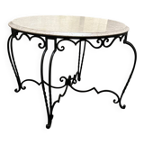 Vintage 1940s art deco marble and metal pedestal table