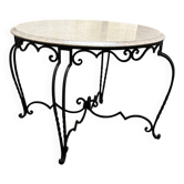 Vintage 1940s art deco marble and metal pedestal table