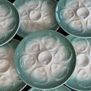 Niderviller sea-green earthenware oyster plates, set of 10 + dish