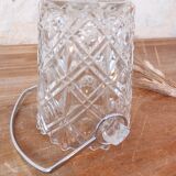 Seau à glaçons vintage en verre ciselé avec poigné en métal argenté
