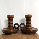Pair of turned wooden candlesticks from the 70s