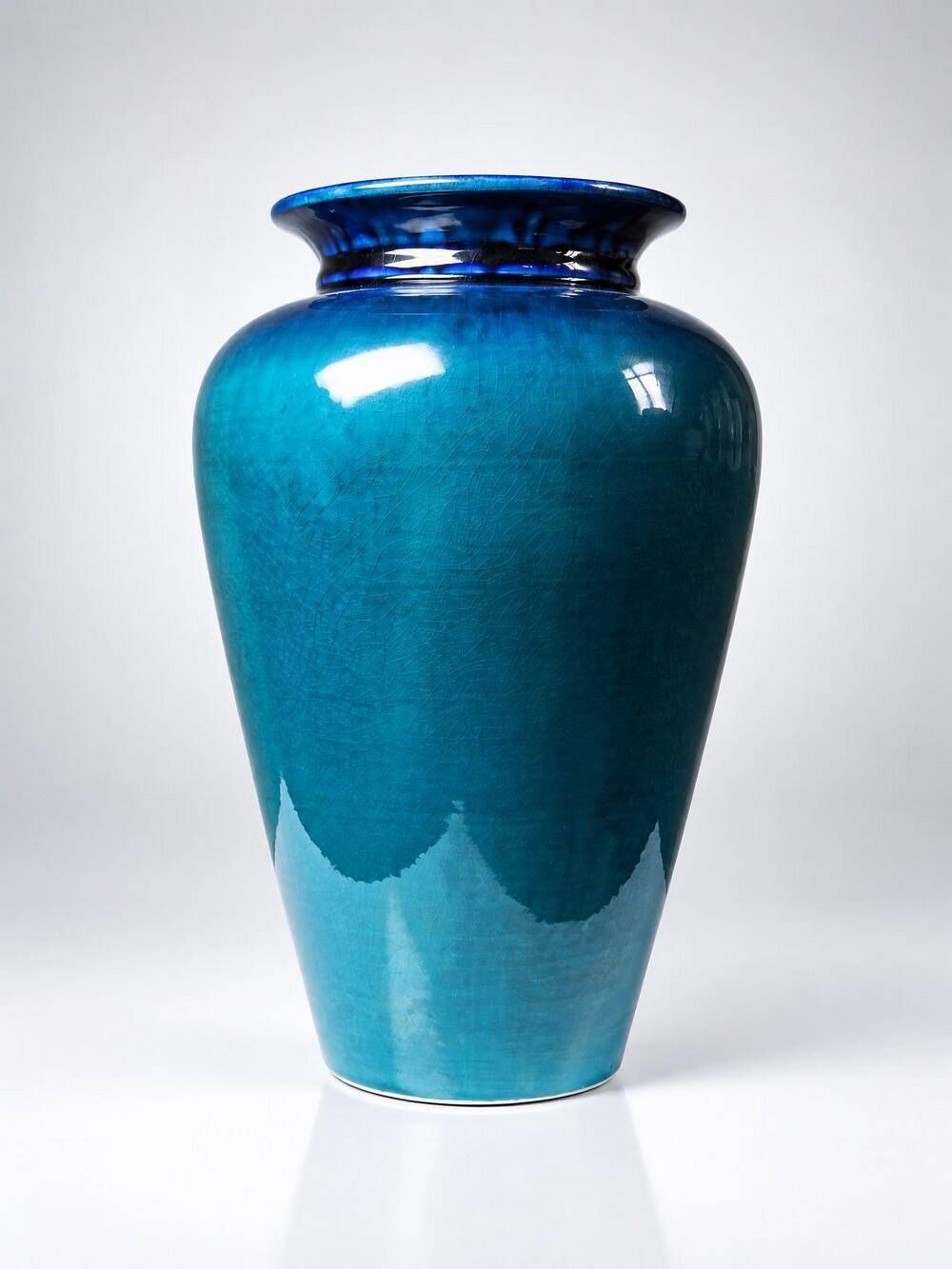 Vintage vase Dinis Portugal in turquoise and cobalt blue ceramic, 1970s.