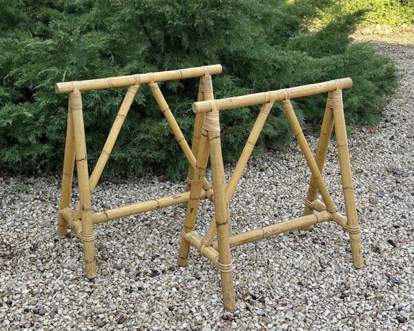 Tréteaux en bambou pour bureau ou table, années 70
