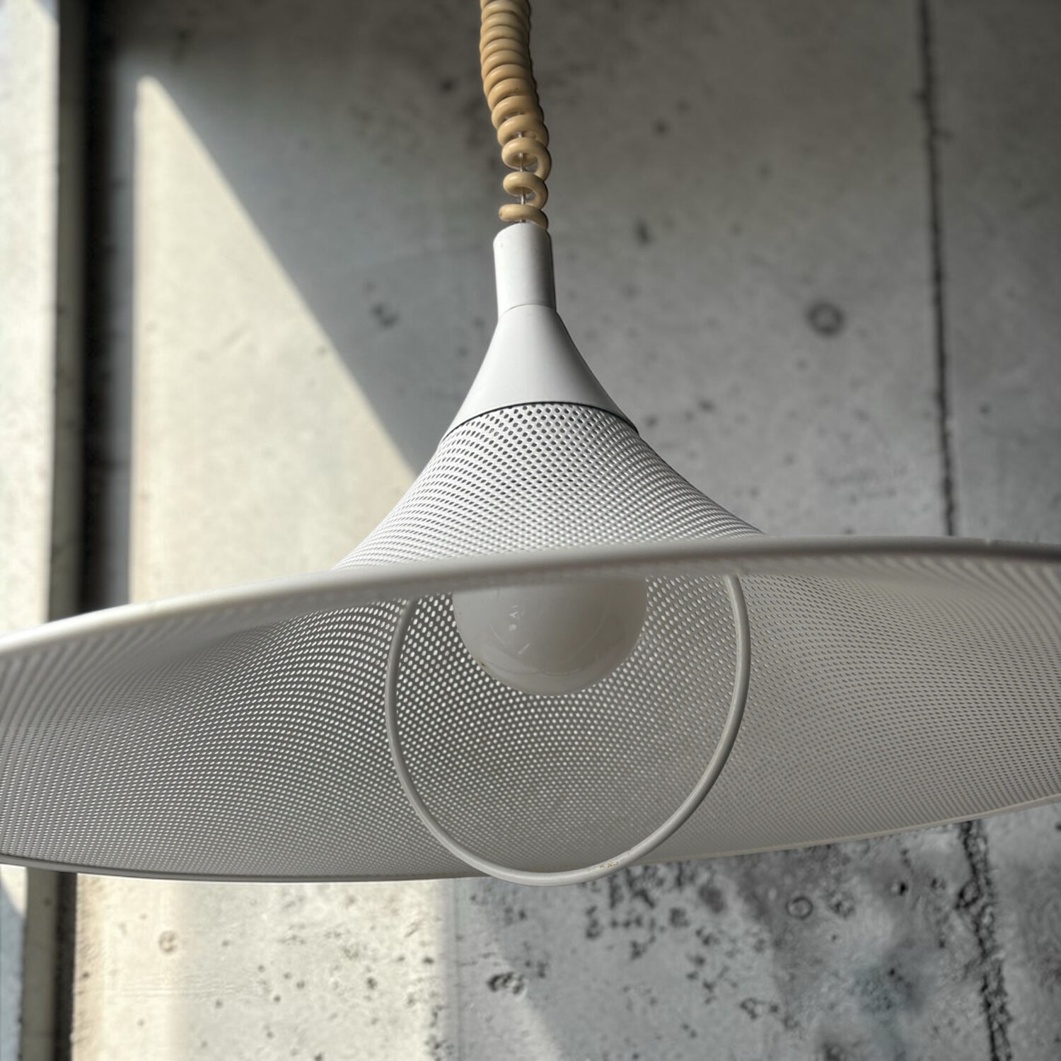 Vintage suspension in perforated white lacquered metal – postmodern design