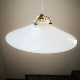 Ancienne suspension baladeuse en opaline blanche art déco 1930 ø 24.7 cm
