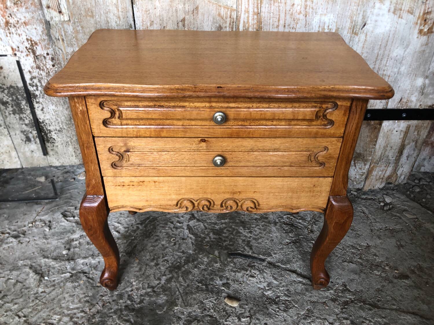 Old worker louis xv style commode vintage wood drawers #a634