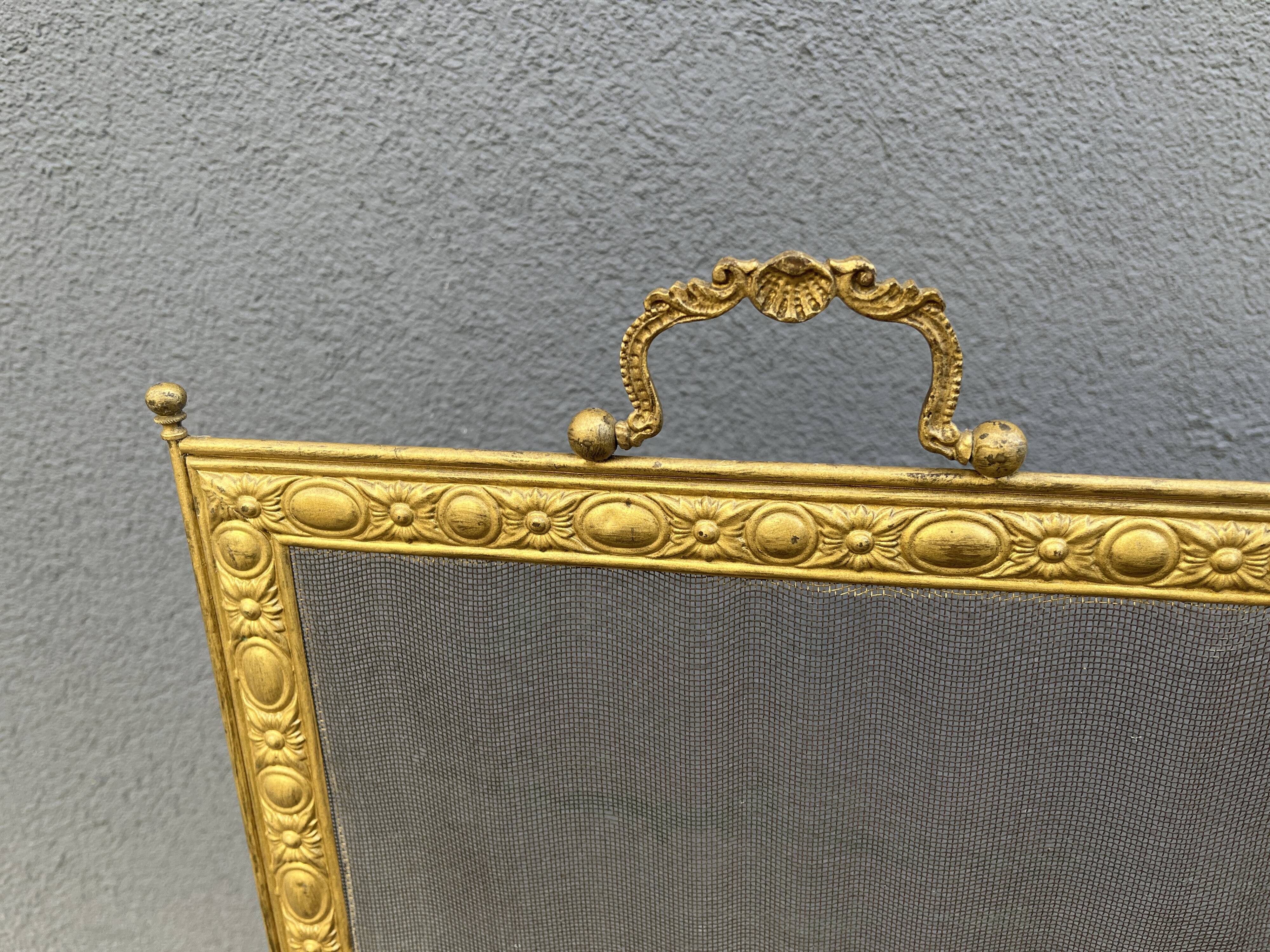 Antique 19th century fireplace screen, Bouhon Frères spark arrester