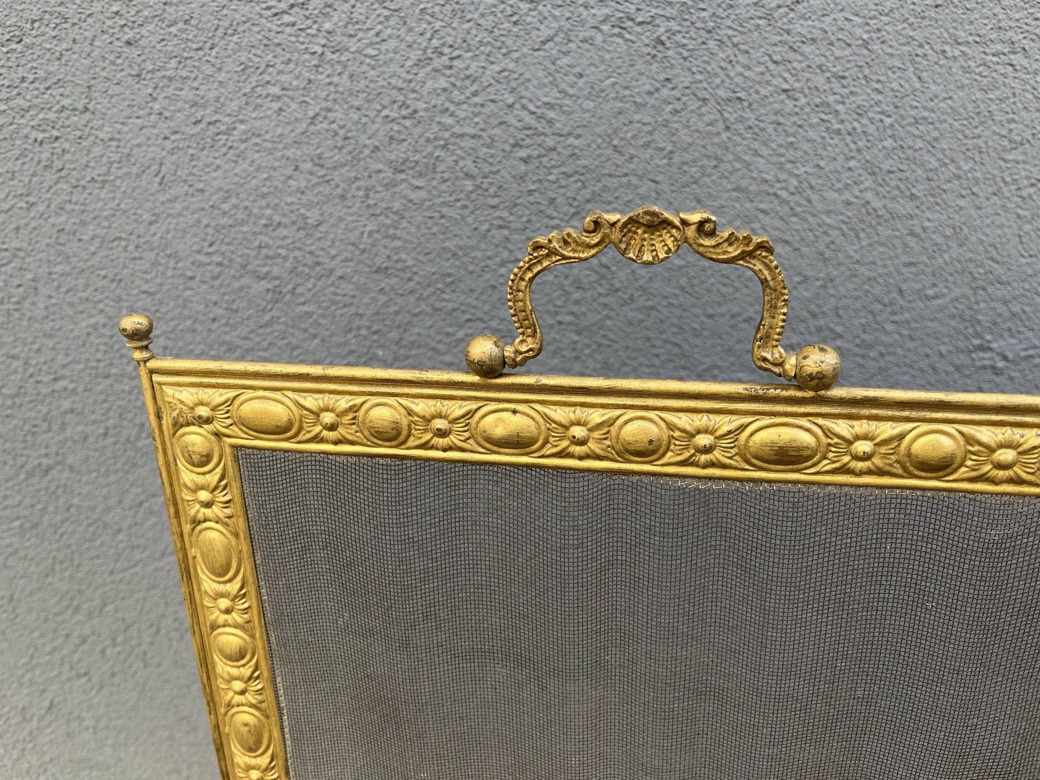 Antique 19th century fireplace screen, Bouhon Frères spark arrester