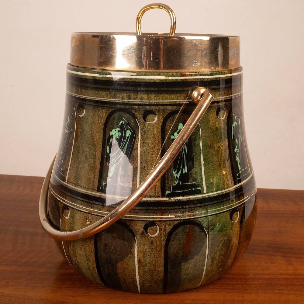 Parchment ice bucket model 935D with Fornasetti decoration by Aldo Tura, 1950