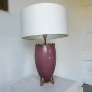 Lampe de table céramique rose et or tripode