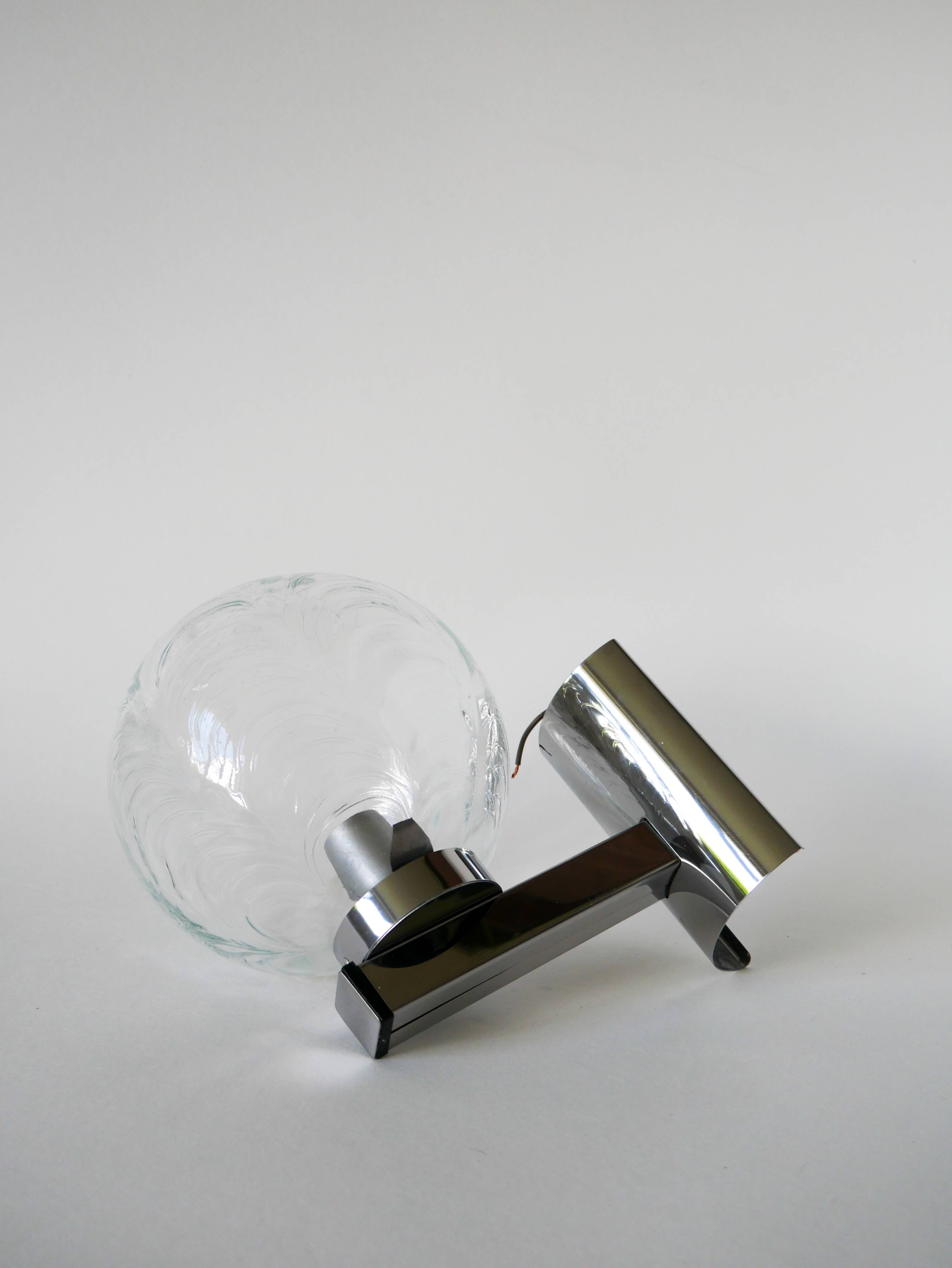 Chrome and molded glass wall lamp, 1970