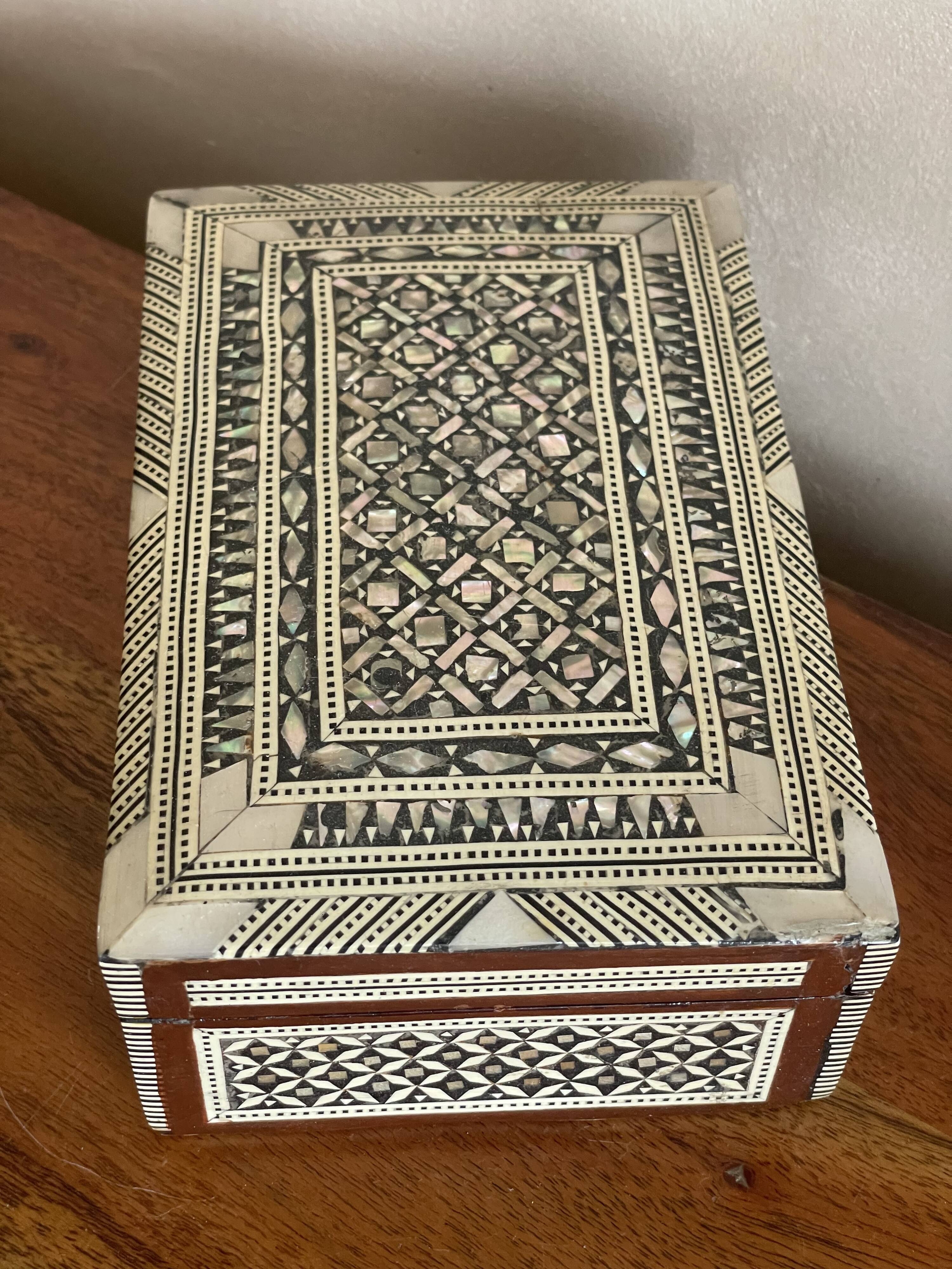Mother-of-pearl and wood jewelry box