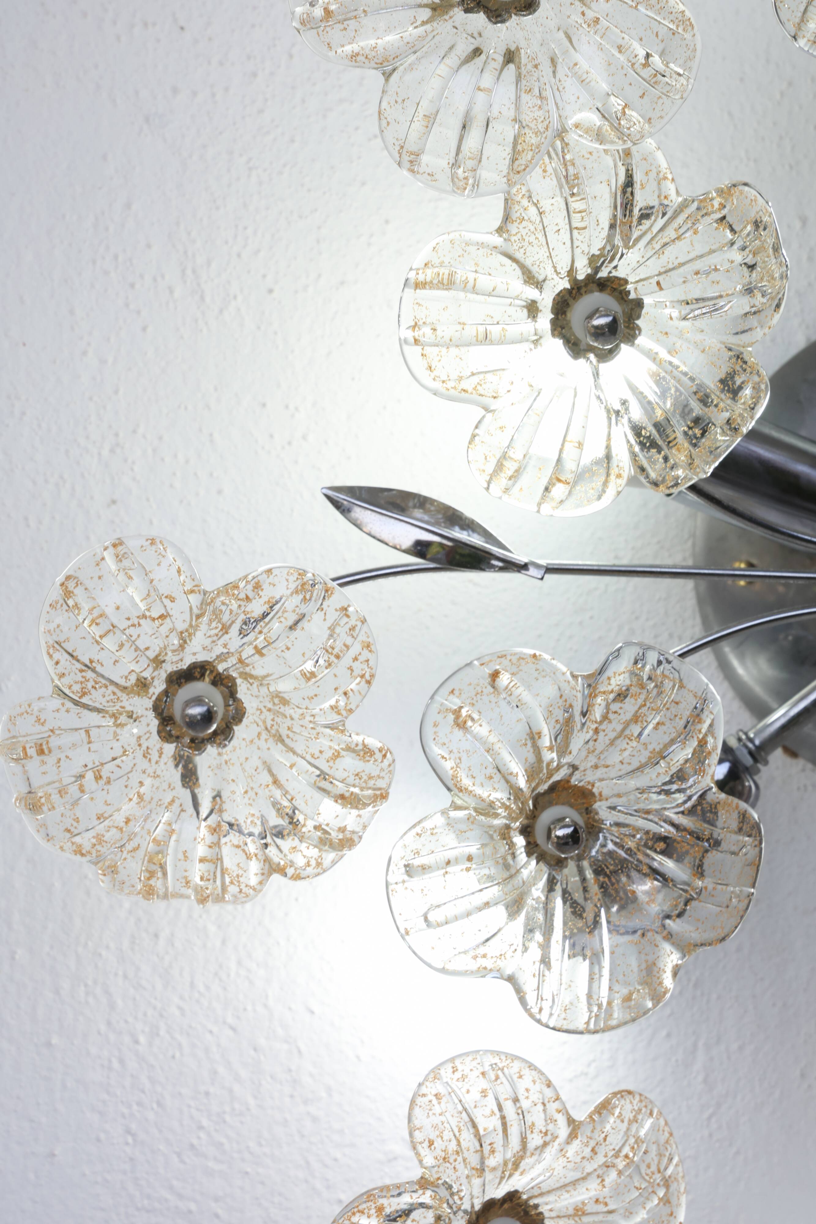 Large Size Gold and Transparent Murano Glass Wall light or Ceiling Light Fl
