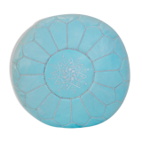 Light blue leather Pouf- handmade Morocco D 53cm x H 32cm