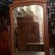 Beveled mirror trumeau fireplace glass in solid walnut Louis XVI style