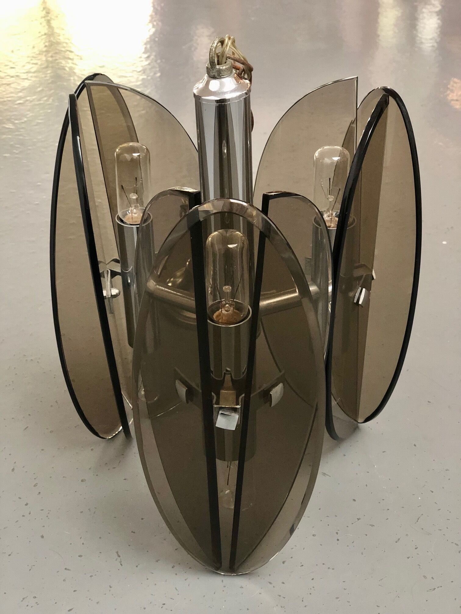 Italian chandelier 70s in beveled brown smoked glass