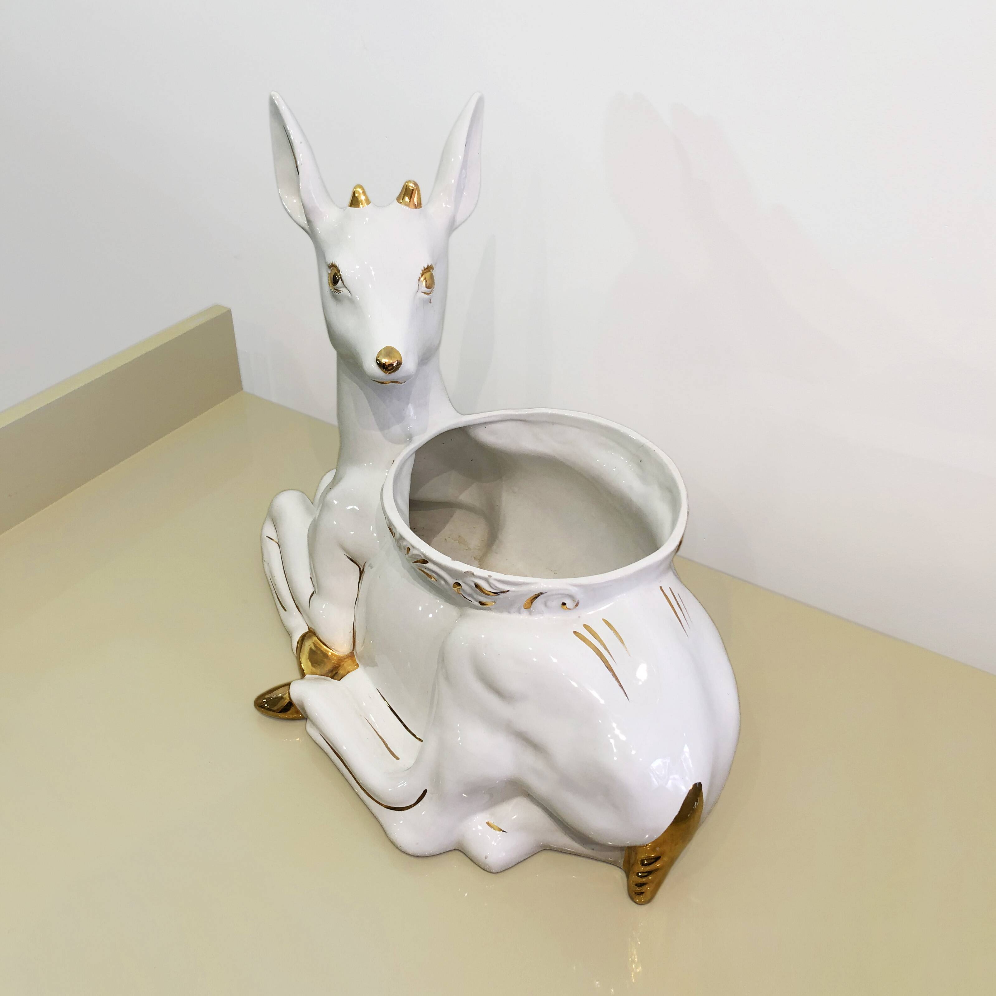 Vintage Italian Antica Athena Deer Faun Ceramic Flower Planter c.1980s