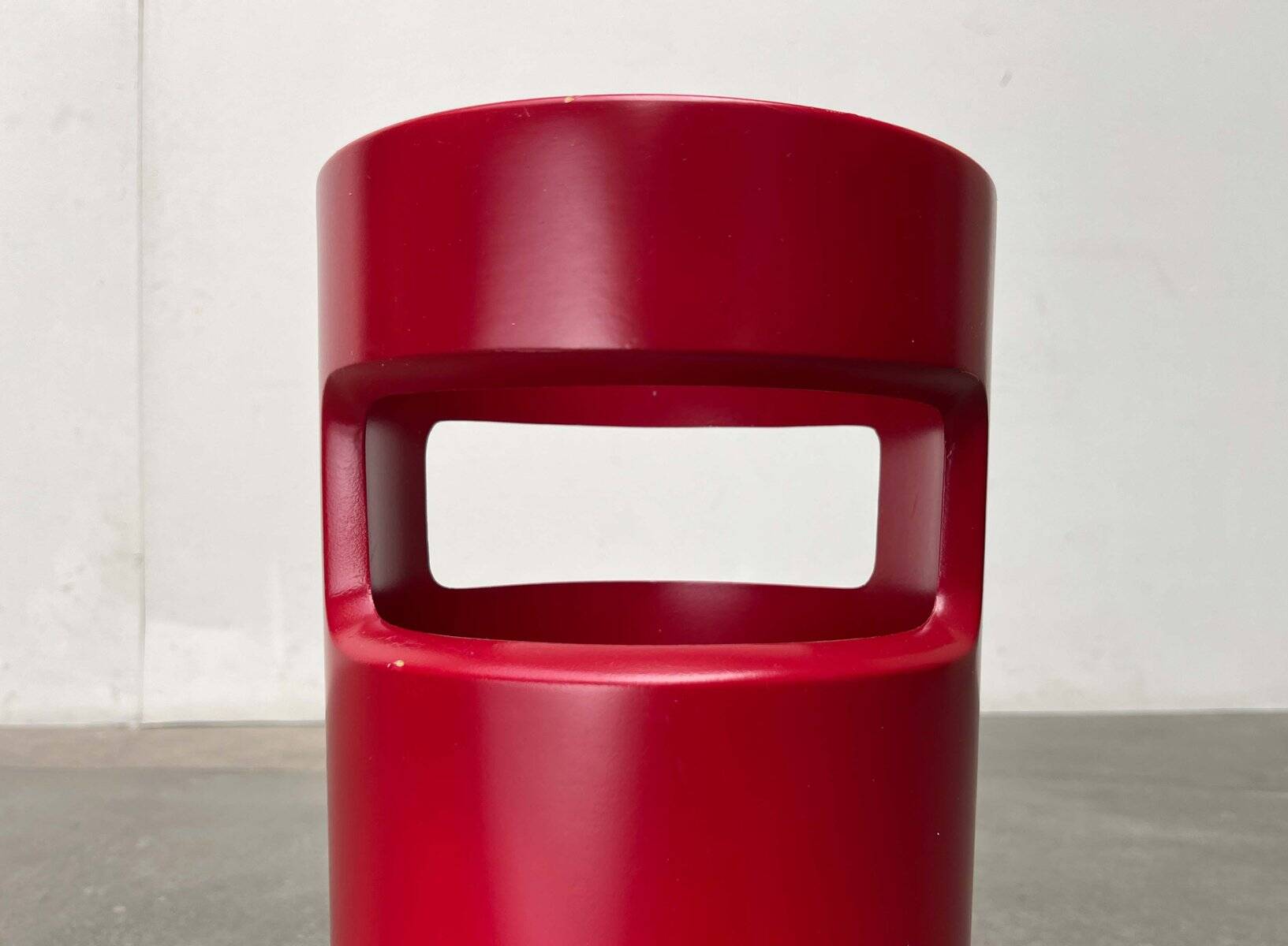 Red German umbrella stand in mid-century modern space style, 1960s.