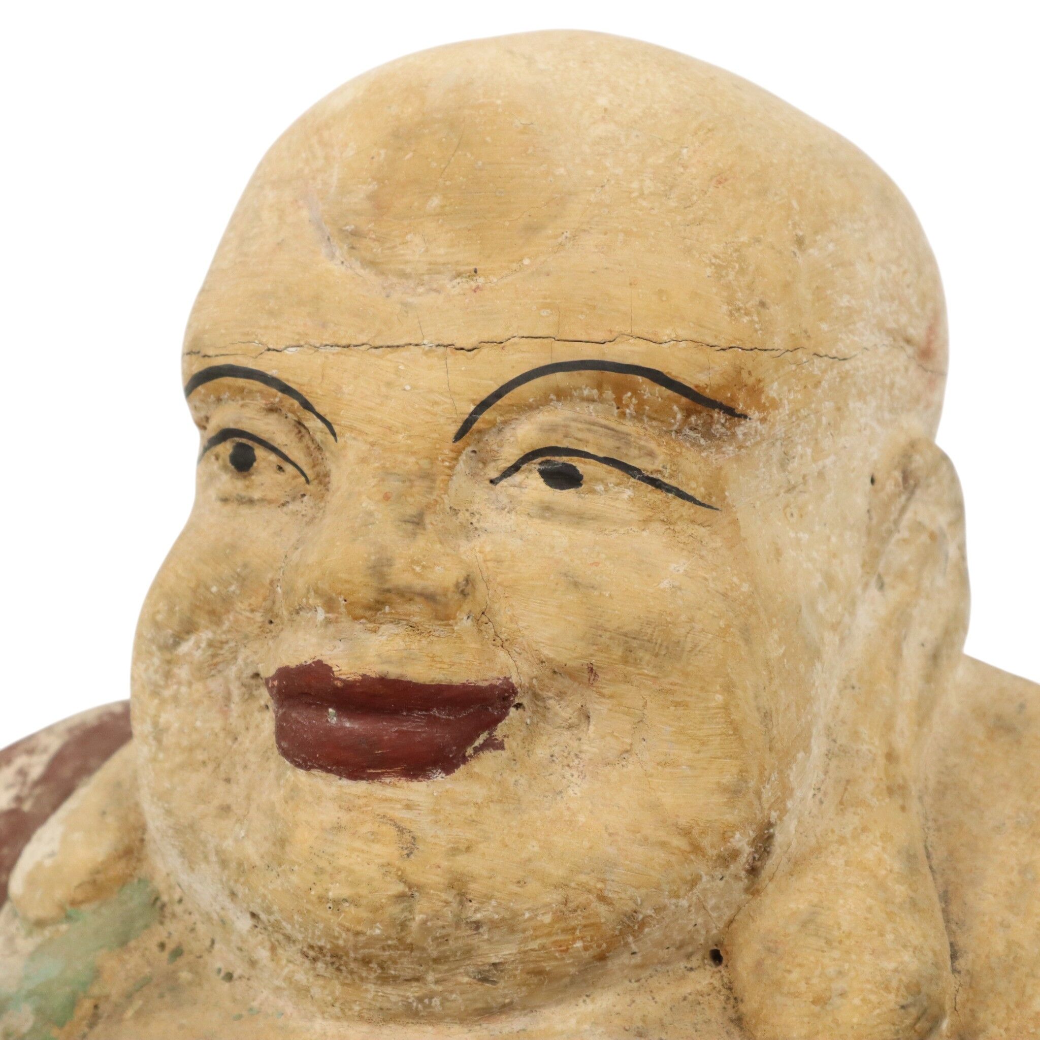 Large XL Polychrome Wooden Laughing Buddha Statue 47 cm