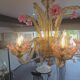 Venetian glass chandelier with pink and gold floral decoration – 6 lights
