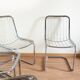 Lot 4 chrome metal chairs, black velvet cushion