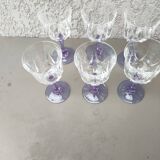 set of 6 purple stemmed crystal wine glasses