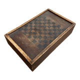 Old game box decorated in wood and felt - Backgammon Lady Dice Game