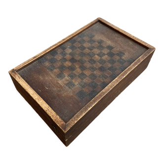 Old game box decorated in wood and felt - Backgammon Lady Dice Game