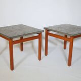 Mid-century side table set teak slate table 60s 70s vintage