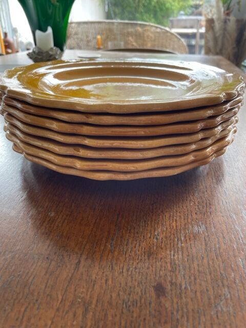 Set of 7 honey-colored plates in glazed clay Pottery Ravel