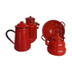 Set milk pot, kettle, coffee maker and red enamelled strainer