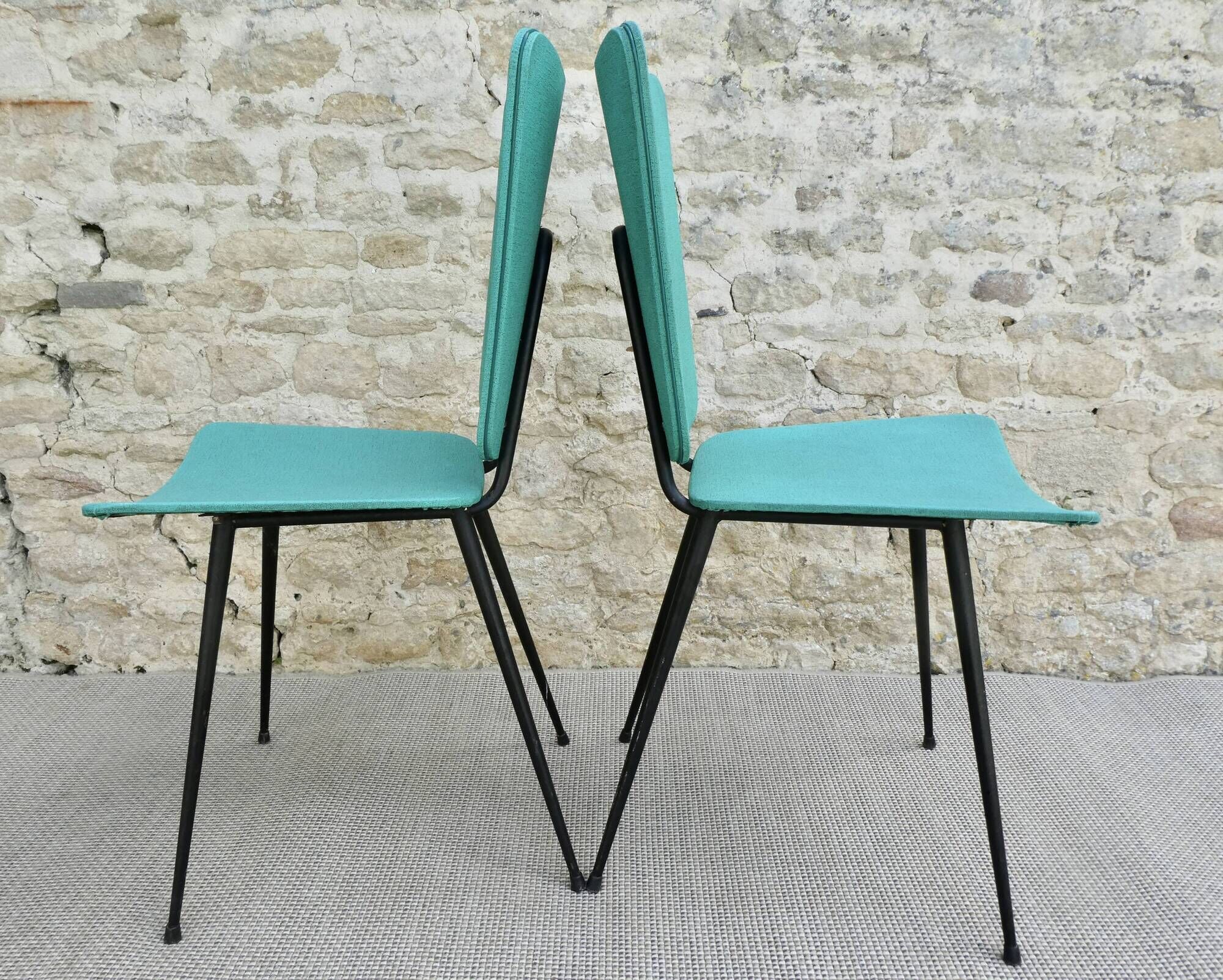 Pair of chairs from the 50s, metal compass legs and Skaï