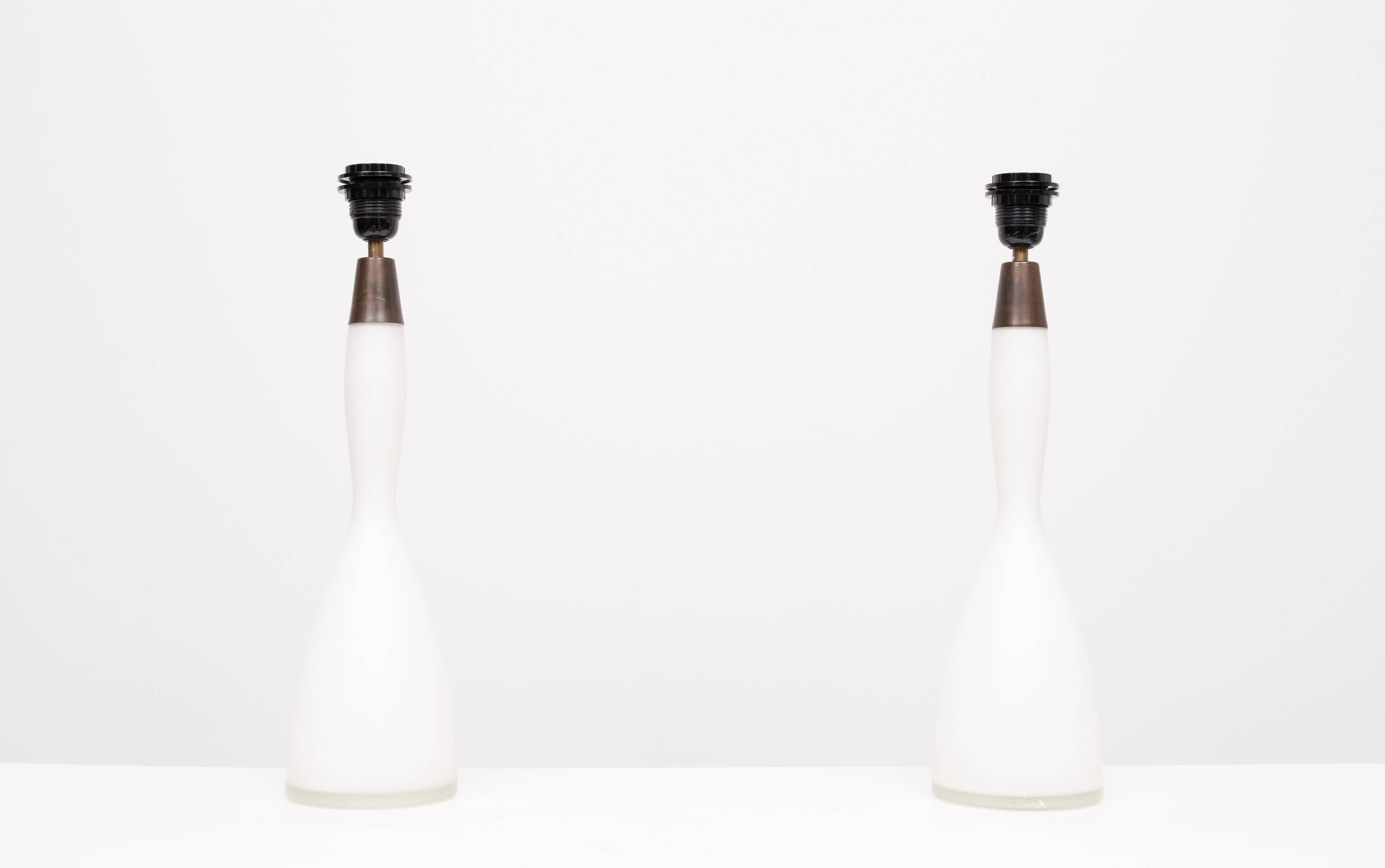 Kastrup Opaline Glass Table lamps Design by Jacob Bang 1960s Denmark