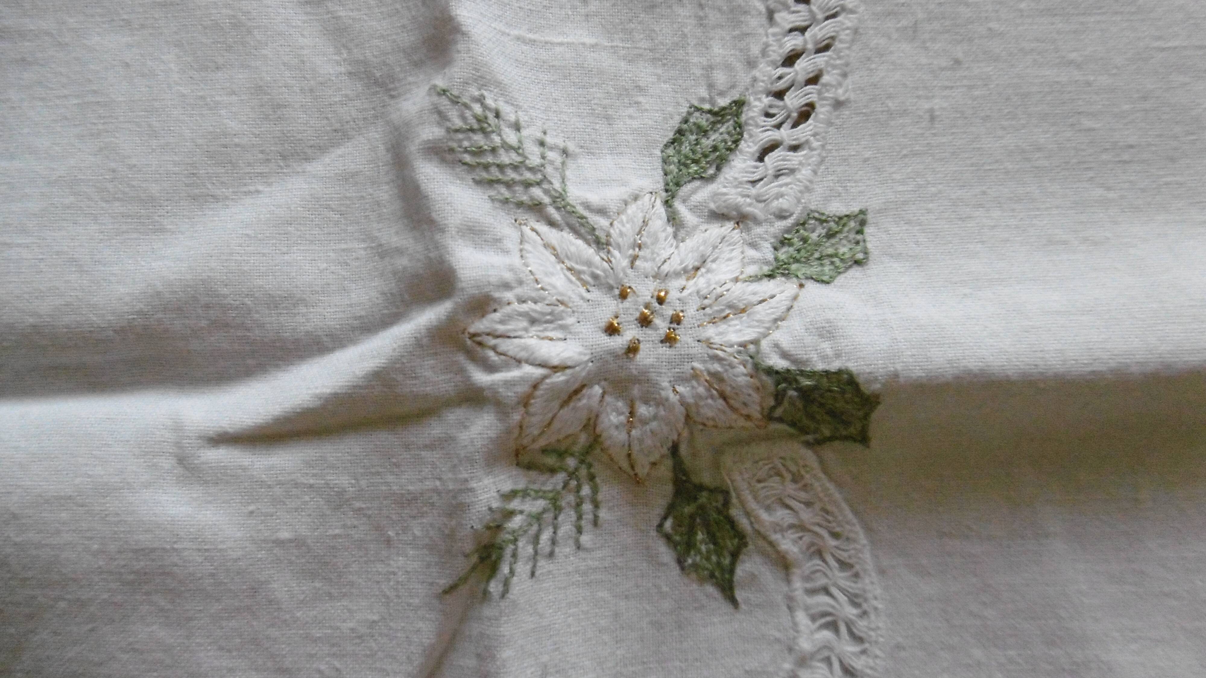 Embroidered tea tablecloth or curtain