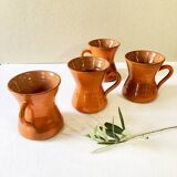 4 large orange enameled ceramic cups, signed