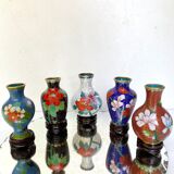 Miniature brass cloisonné vases collection
