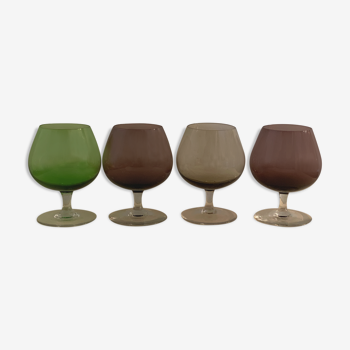 4 colored cognac glasses