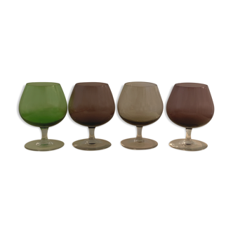 4 colored cognac glasses