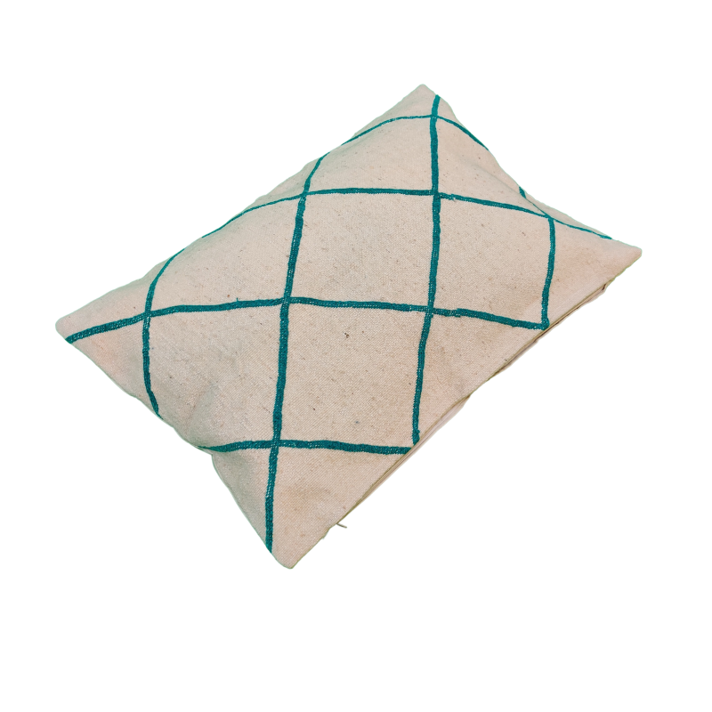 White and turquoise Kilim cushion Béni Ouarain style