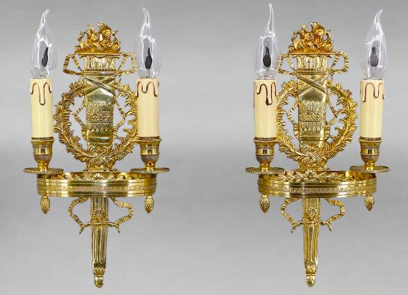 Pair of Gilded Bronze Wall Lights, Directoire Style, Two Lights