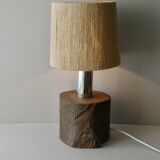Solid wood and chrome lamp, rope lampshade