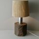 Lampe en bois massif et chrome, abat jour corde