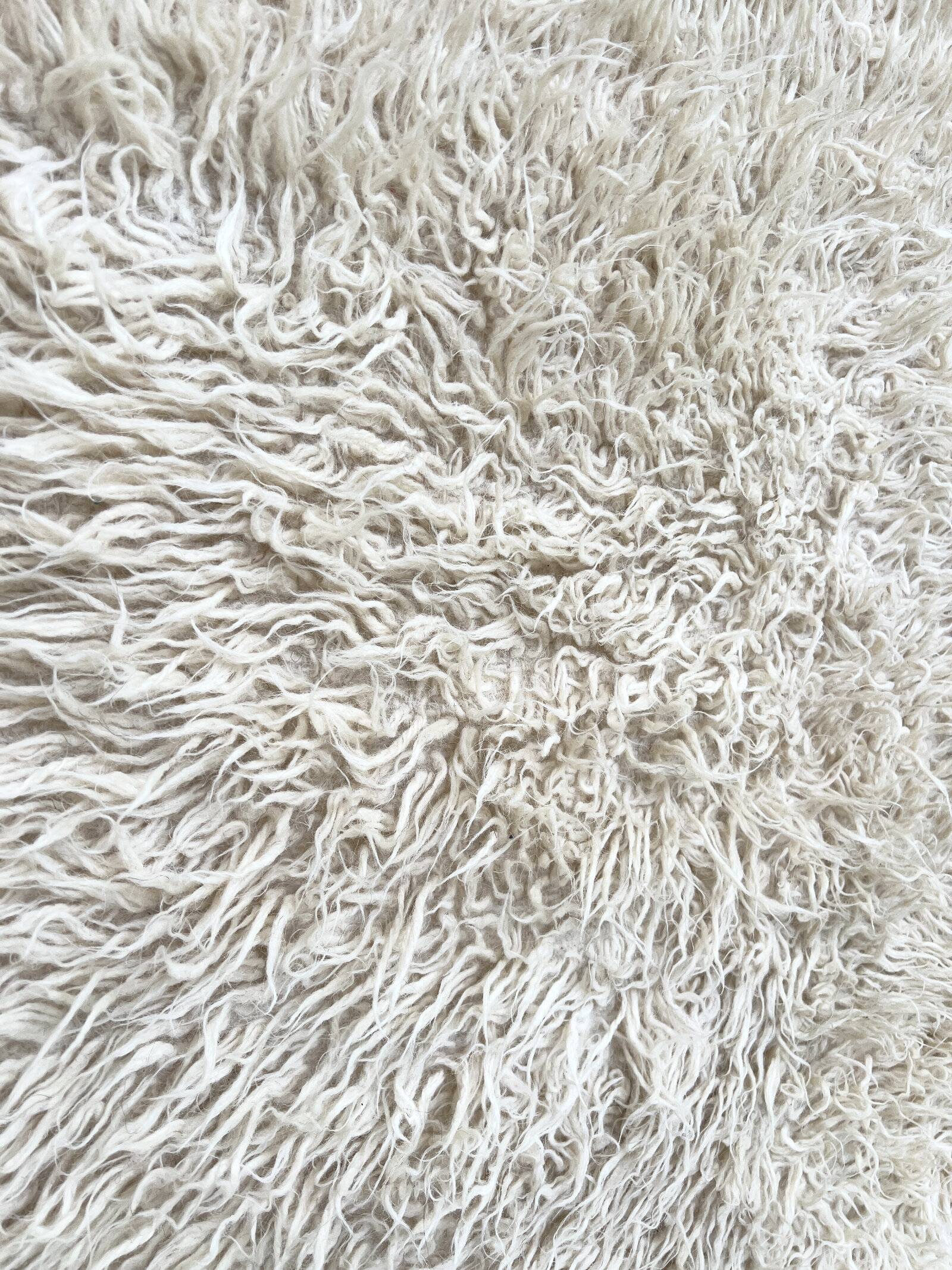 Tapis Flokati vintage pure laine vierge carré 210 × 210 cm années 70