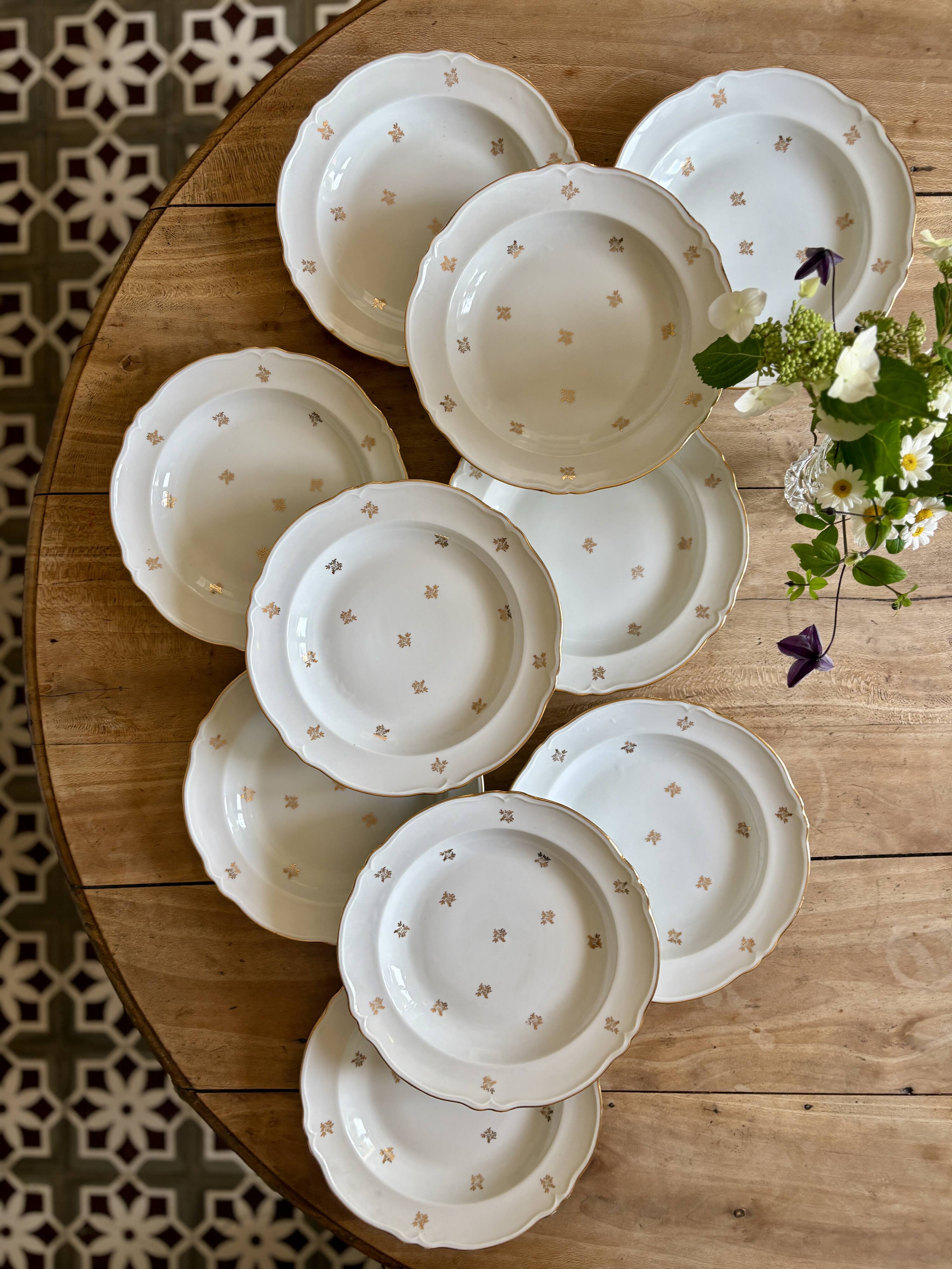 Set of 10 vintage Limoges porcelain soup plates