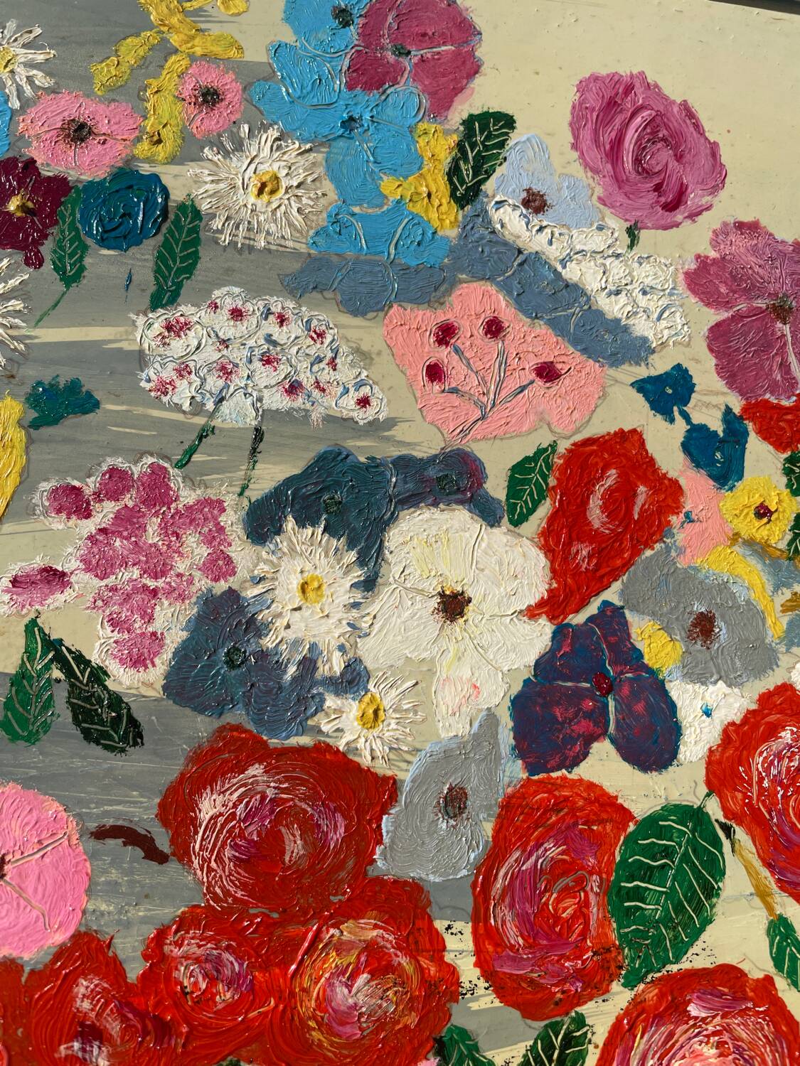 Peinture bouquet de fleurs tableau naïf