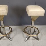 Seventies brass and chrome bar stools, set of 2, 1970s