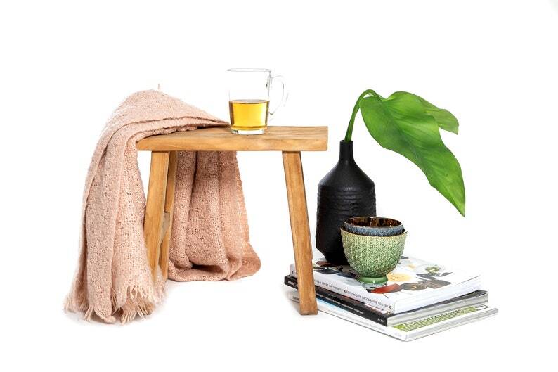 Vintage handmade teak mini bench - 30 x 16 x H 30 cm